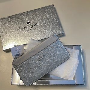 NWT Kate Spade glitter silver wallet
